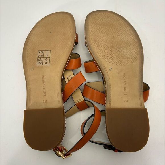 Michael Kors Leather Gladiator Sandals Light Brown Adjustable Strap Size 7 - Picture 10 of 11
